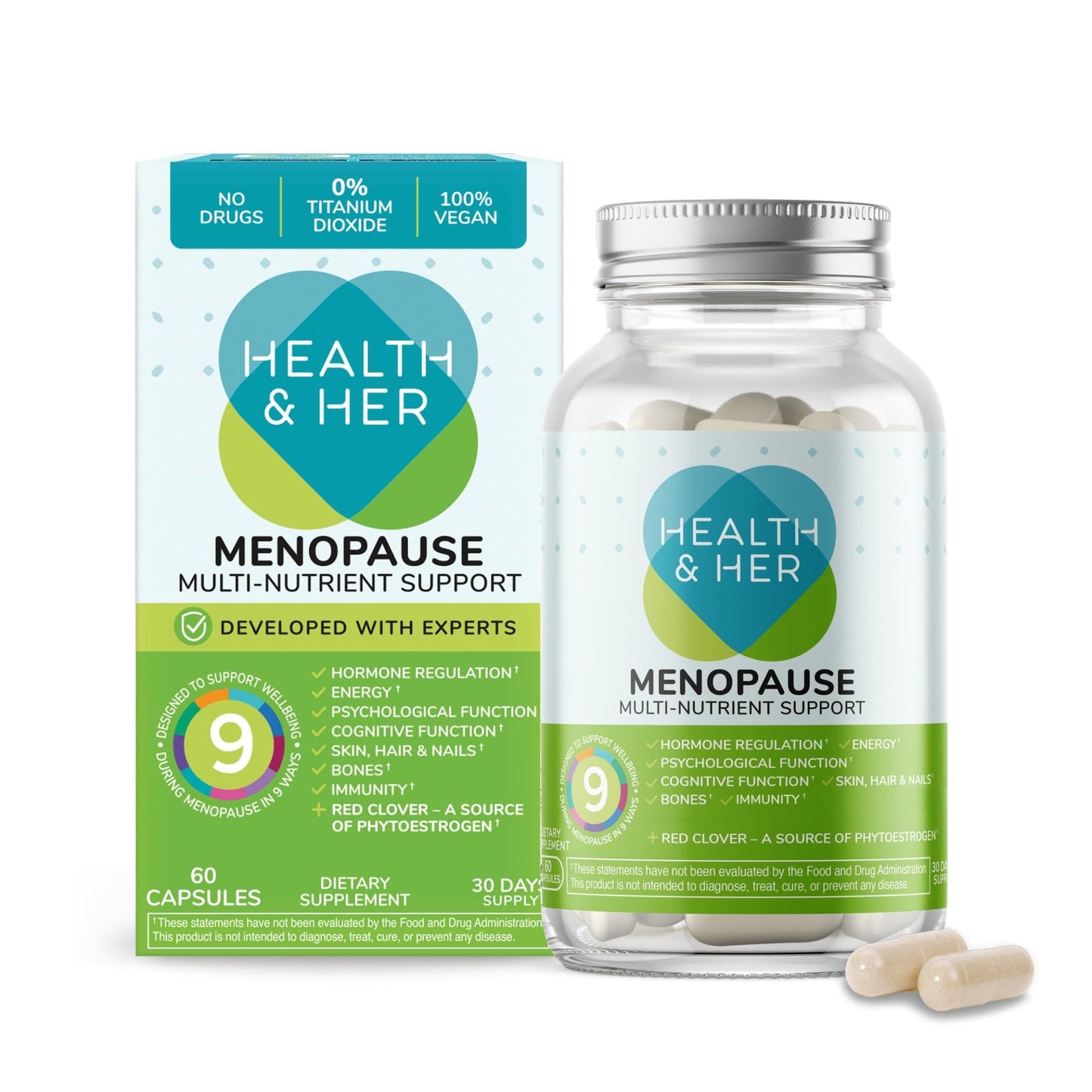 Health & Her Menopause Supplements for Women - Multi-Nutrient Support, Menopause Vitamins for Energy, Bones, Muscles, Skin & Hair, Vegan, Gluten-Free, Non GMO (60ct - 1 Month) - dailyvitalstore