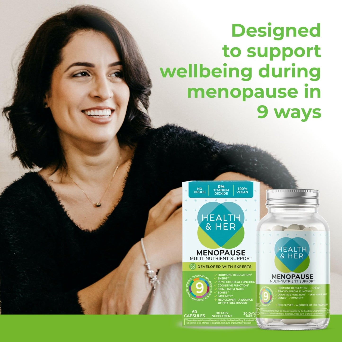 Health & Her Menopause Supplements for Women - Multi-Nutrient Support, Menopause Vitamins for Energy, Bones, Muscles, Skin & Hair, Vegan, Gluten-Free, Non GMO (60ct - 1 Month) - dailyvitalstore