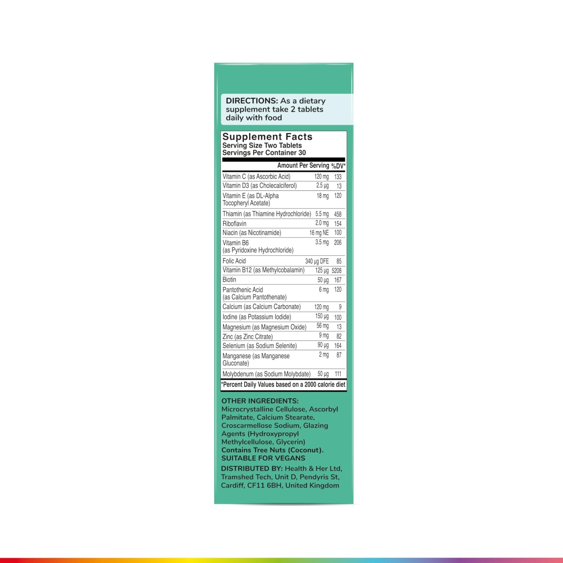 Health & Her Multivitamin for Women Taking Menopause Hormone Therapy (MHT/HRT) - Supplements for Women - Nutrition and Wellbeing Support - 1 Month Supply, 60 Tablets - Vegan & Gluten Free - dailyvitalstore