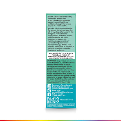 Health & Her Multivitamin for Women Taking Menopause Hormone Therapy (MHT/HRT) - Supplements for Women - Nutrition and Wellbeing Support - 1 Month Supply, 60 Tablets - Vegan & Gluten Free - dailyvitalstore
