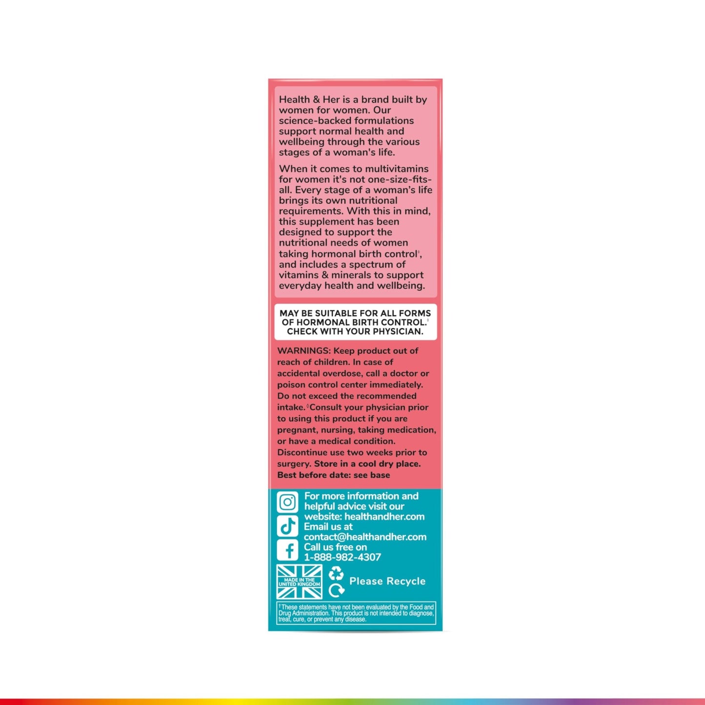 Health & Her Multivitamin Supplement for Women Taking Birth Control - Nutrition Support - 1 Month Supply, 60 Tablets - Vegan & Gluten Free - dailyvitalstore