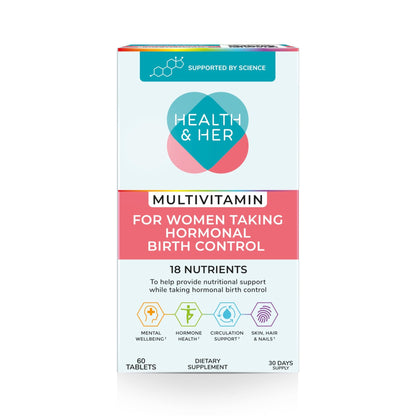 Health & Her Multivitamin Supplement for Women Taking Birth Control - Nutrition Support - 1 Month Supply, 60 Tablets - Vegan & Gluten Free - dailyvitalstore