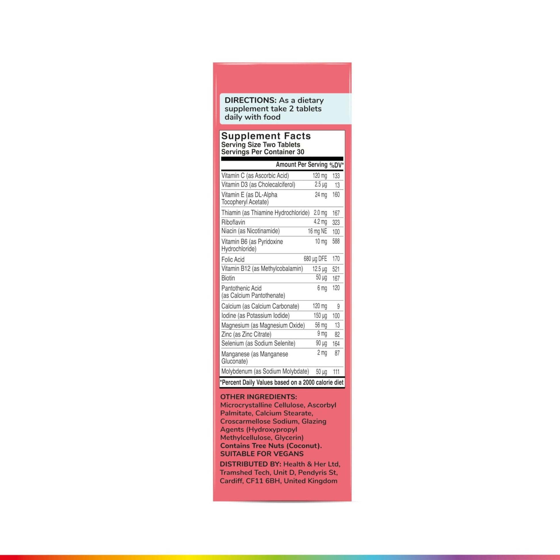 Health & Her Multivitamin Supplement for Women Taking Birth Control - Nutrition Support - 1 Month Supply, 60 Tablets - Vegan & Gluten Free - dailyvitalstore