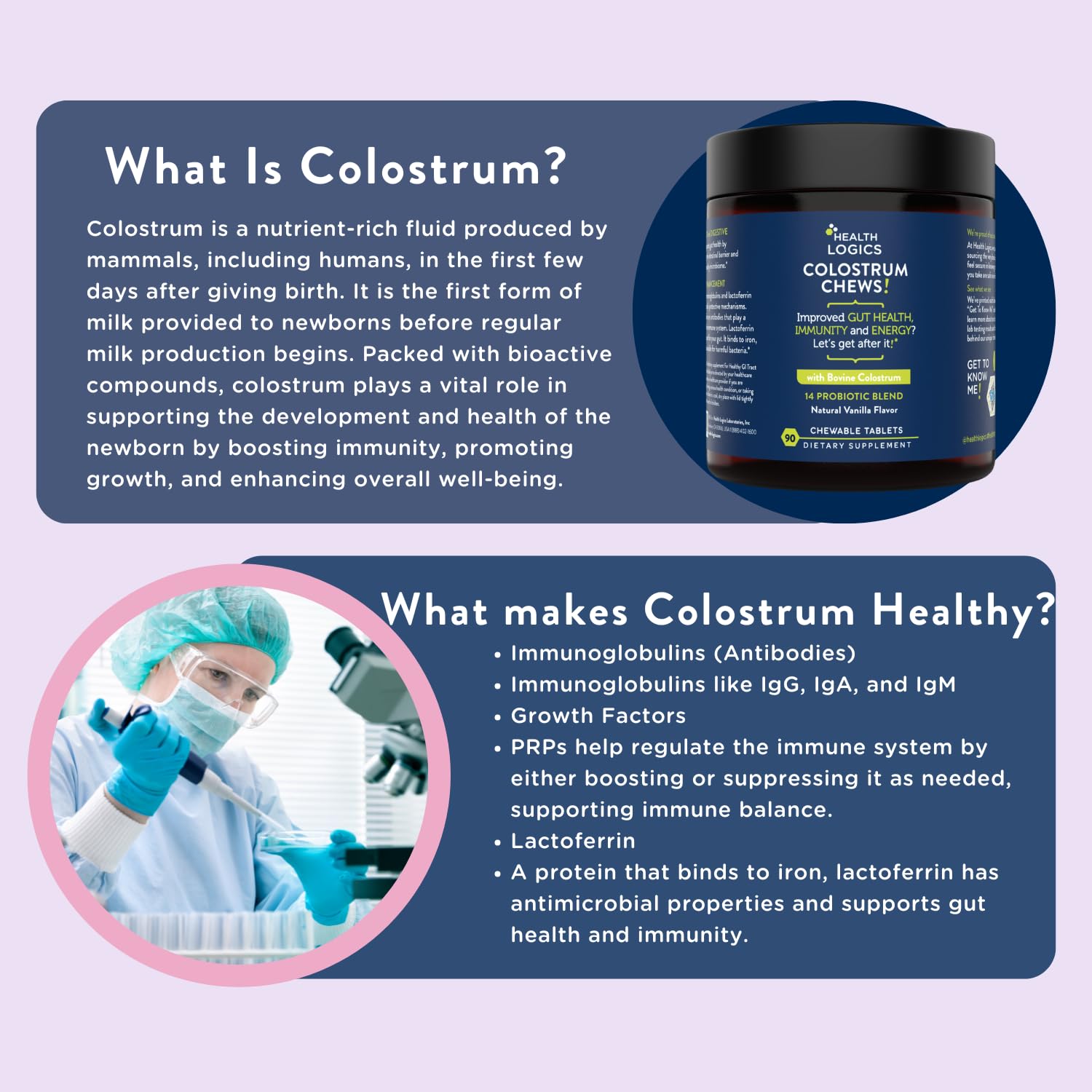 Health Logics Colostrum Chews-Colostrum Supplement 25% IgG for Gut Health, Immune Support, Hair Growth, Vanilla Flavor, 90 Servings - dailyvitalstore