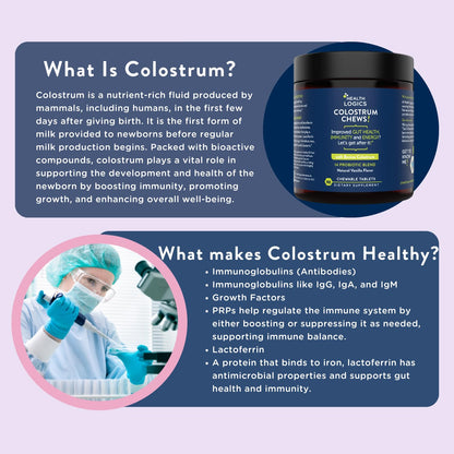 Health Logics Colostrum Chews-Colostrum Supplement 25% IgG for Gut Health, Immune Support, Hair Growth, Vanilla Flavor, 90 Servings - dailyvitalstore