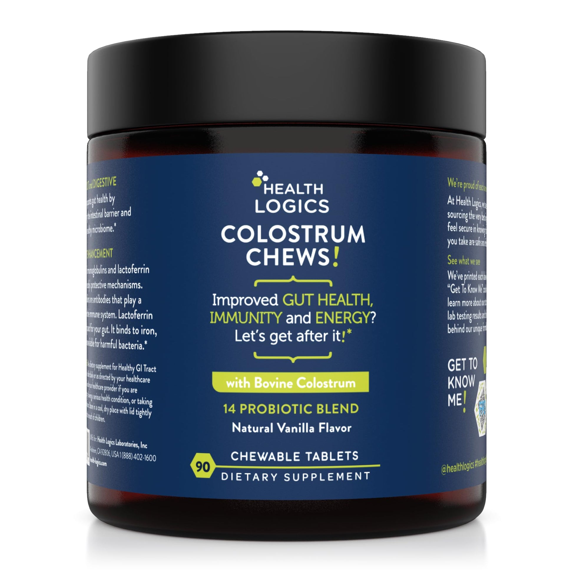Health Logics Colostrum Chews-Colostrum Supplement 25% IgG for Gut Health, Immune Support, Hair Growth, Vanilla Flavor, 90 Servings - dailyvitalstore
