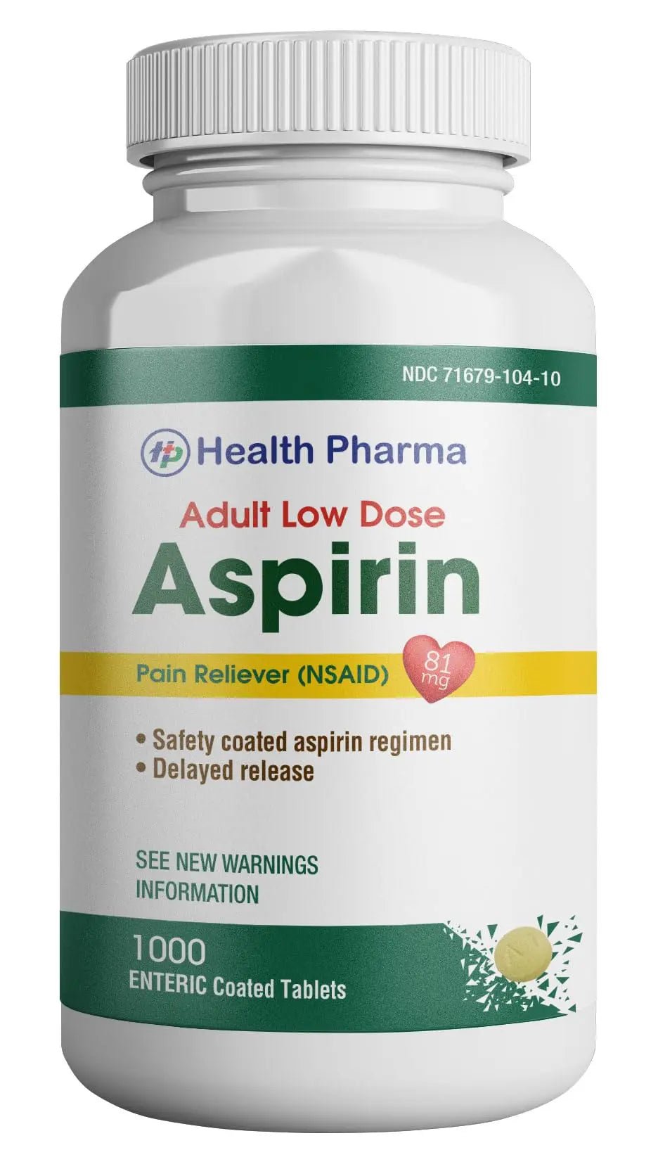 Health Pharma Aspirin 81 mg (1000 Enteric Coated Tablets) | Adult Low Dose Strength Pain Reliever (NSAID) | Safe Pain Relief for Minor Aches and Pain | Value Pack Generic - dailyvitalstore