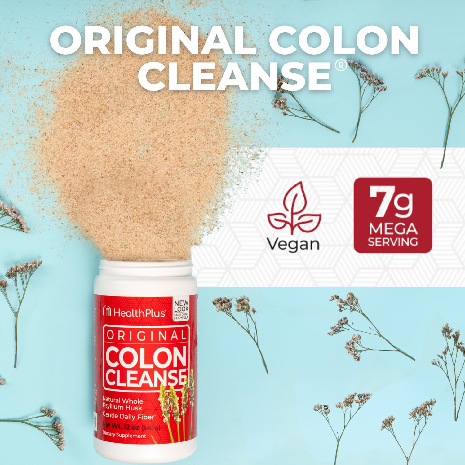 Health Plus Colon Cleanse - Natural Daily Fiber Powder- Gluten Free, Detox, Heart Healthy (12 Ounces, 48 Servings) - dailyvitalstore