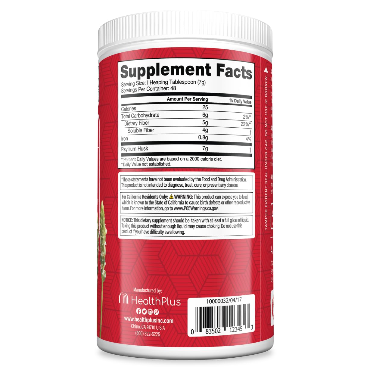 Health Plus Colon Cleanse - Natural Daily Fiber Powder- Gluten Free, Detox, Heart Healthy (12 Ounces, 48 Servings) - dailyvitalstore
