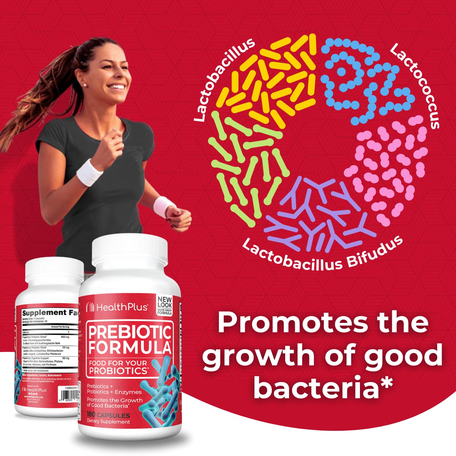 Health Plus Prebiotic Formula - Probiotics + Prebiotics + Digestive Enzymes - Gluten Free, Dairy Free, Natural Herbal Ingredients - dailyvitalstore