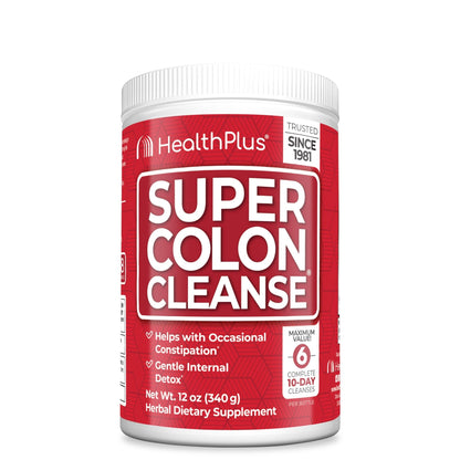 Health Plus Super Colon Cleanse, 12 oz Powder, 68 Servings - Natural Detox, Digestive Constipation Relief, Gentle Gut Cleanse with Psyllium Husk & Senna Leaf - dailyvitalstore