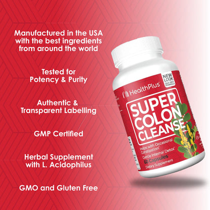 Health Plus Super Colon Cleanse 15 Day Supply of Gentle Gut Cleanse Detox, Psyllium Husk, Probiotics for Constipation - dailyvitalstore