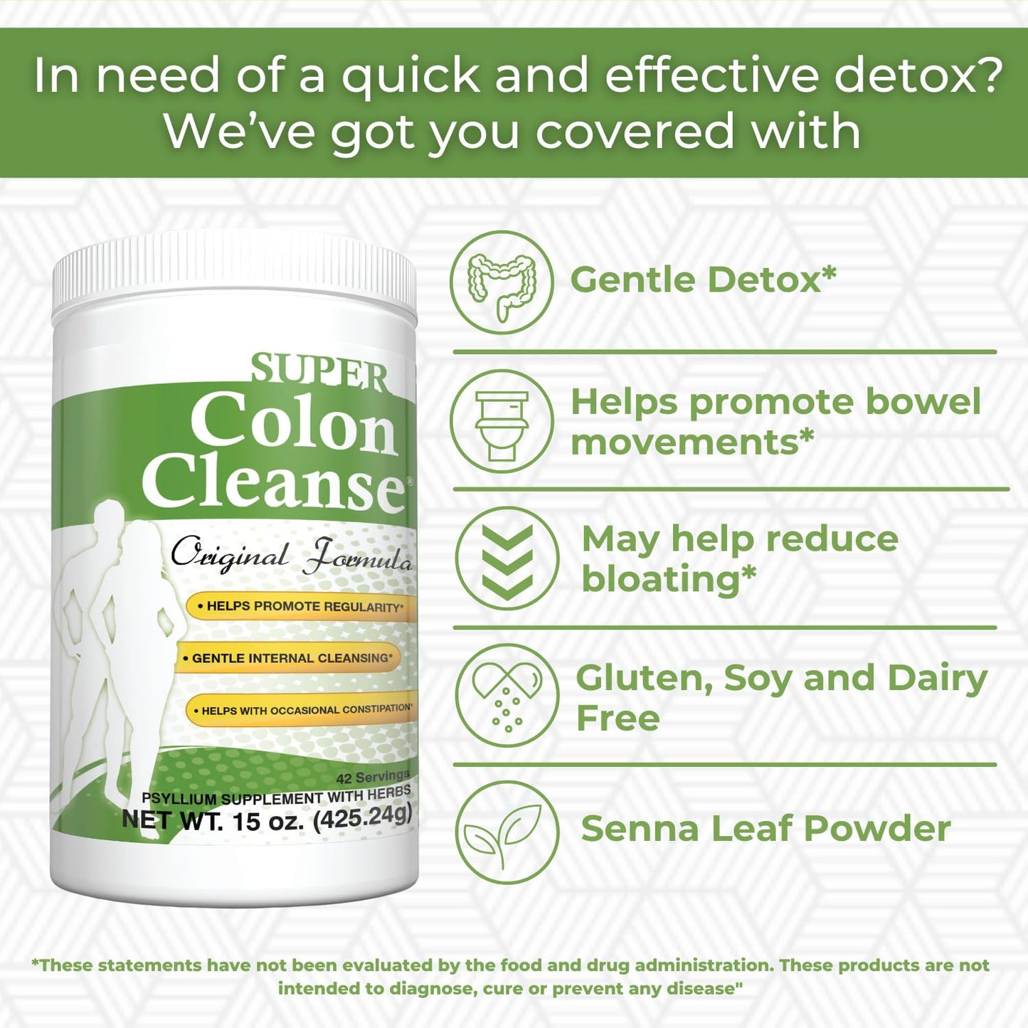 Health Plus Super Colon Cleanse Original Formula (1990-2025), 15 oz Powder, 42 Servings, with Psyllium Husk and Senna Leaf - dailyvitalstore