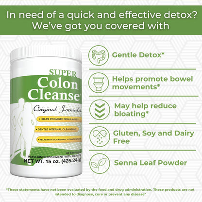 Health Plus Super Colon Cleanse Original Formula (1990-2025), 15 oz Powder, 42 Servings, with Psyllium Husk and Senna Leaf - dailyvitalstore