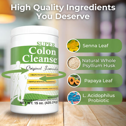 Health Plus Super Colon Cleanse Original Formula (1990-2025), 15 oz Powder, 42 Servings, with Psyllium Husk and Senna Leaf - dailyvitalstore