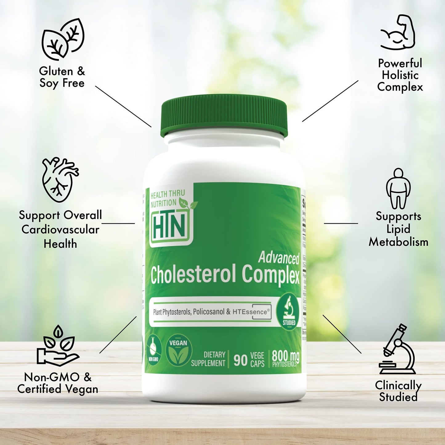Health Thru Nutrition Advanced Cholesterol Complex | Heart Health Support & Lipid Metabolism with Phytosterols, Policosanol, Hydroxytyrosol, Chromium and More | Vegan, Non-GMO (Pack of 90) - dailyvitalstore