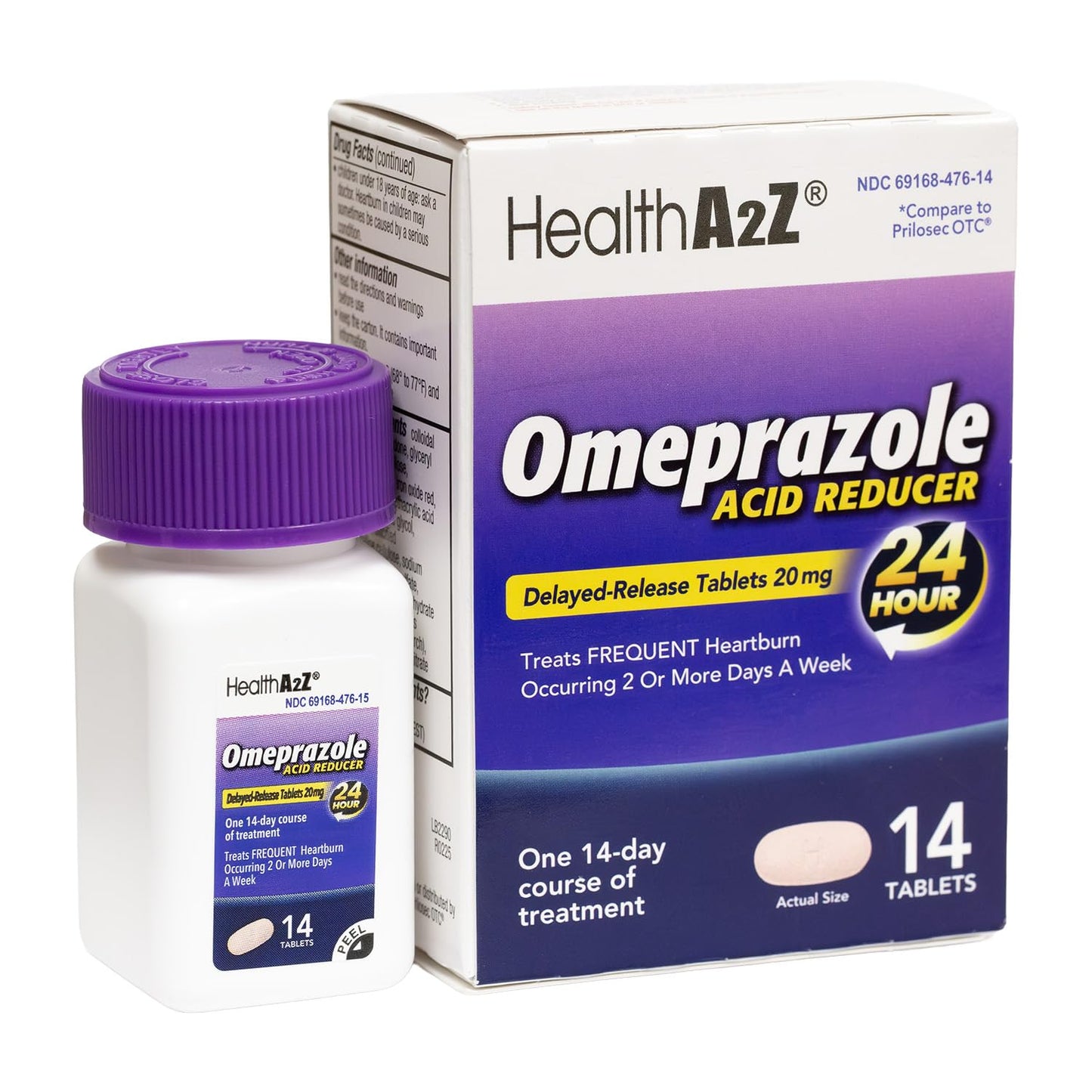 HealthA2Z® Acid Reducer | Omeprazole 20mg | Delayed - Release Tablets | 24 Hours | Treats Frequent Heartburn | Occuring 2 or More Days A Week (14 Counts) - dailyvitalstore