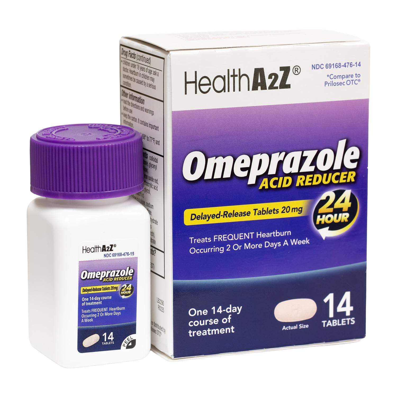 HealthA2Z® Acid Reducer | Omeprazole 20mg | Delayed - Release Tablets | 24 Hours | Treats Frequent Heartburn | Occuring 2 or More Days A Week (14 Counts) - dailyvitalstore