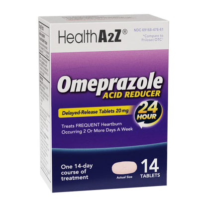 HealthA2Z® Acid Reducer | Omeprazole 20mg | Delayed - Release Tablets | 24 Hours | Treats Frequent Heartburn | Occuring 2 or More Days A Week (14 Counts) - dailyvitalstore