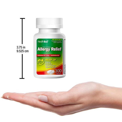 HealthA2Z® Allergy Relief, Cetirizine 10mg, Dye Free, All Day Allergy Relief, Indoor & Outdoor, Relief from Itchy Throat, Sneezing, Runny Noses, 300 Count (Pack of 1), - dailyvitalstore