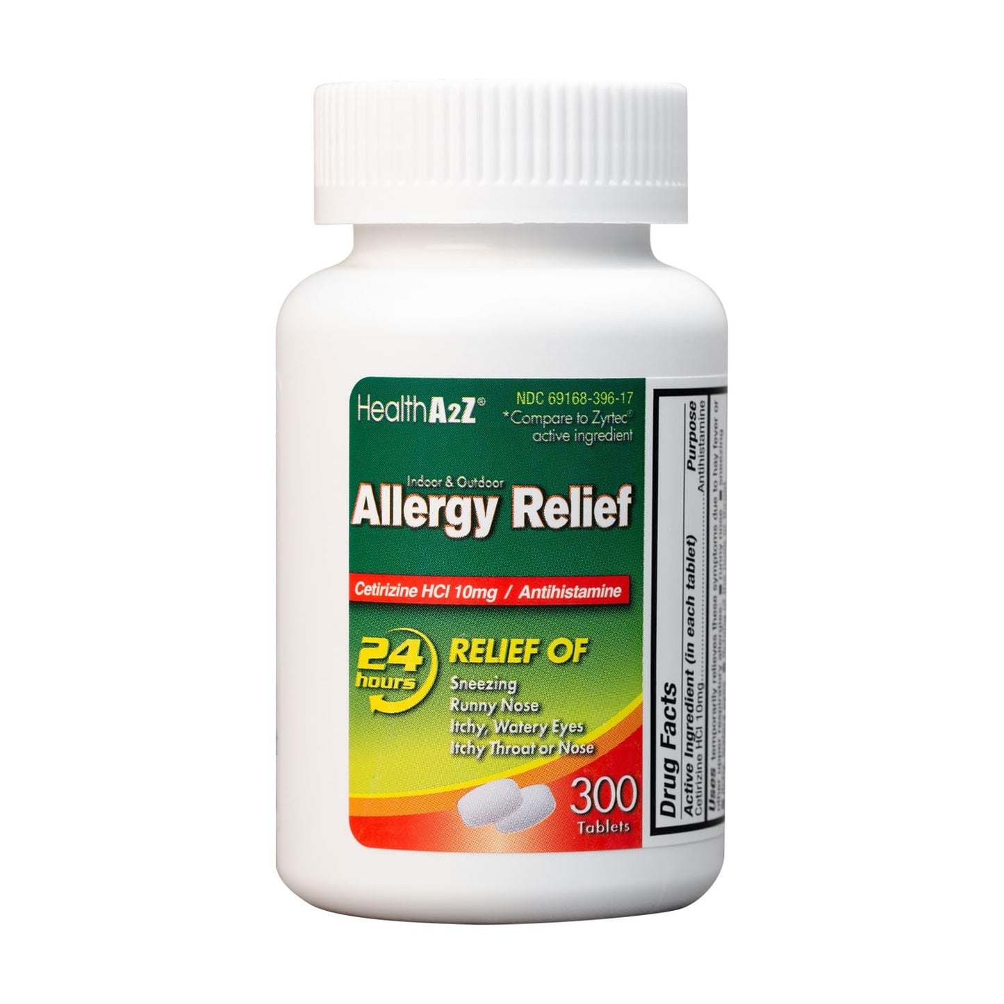 HealthA2Z® Allergy Relief, Cetirizine 10mg, Dye Free, All Day Allergy Relief, Indoor & Outdoor, Relief from Itchy Throat, Sneezing, Runny Noses, 300 Count (Pack of 1), - dailyvitalstore