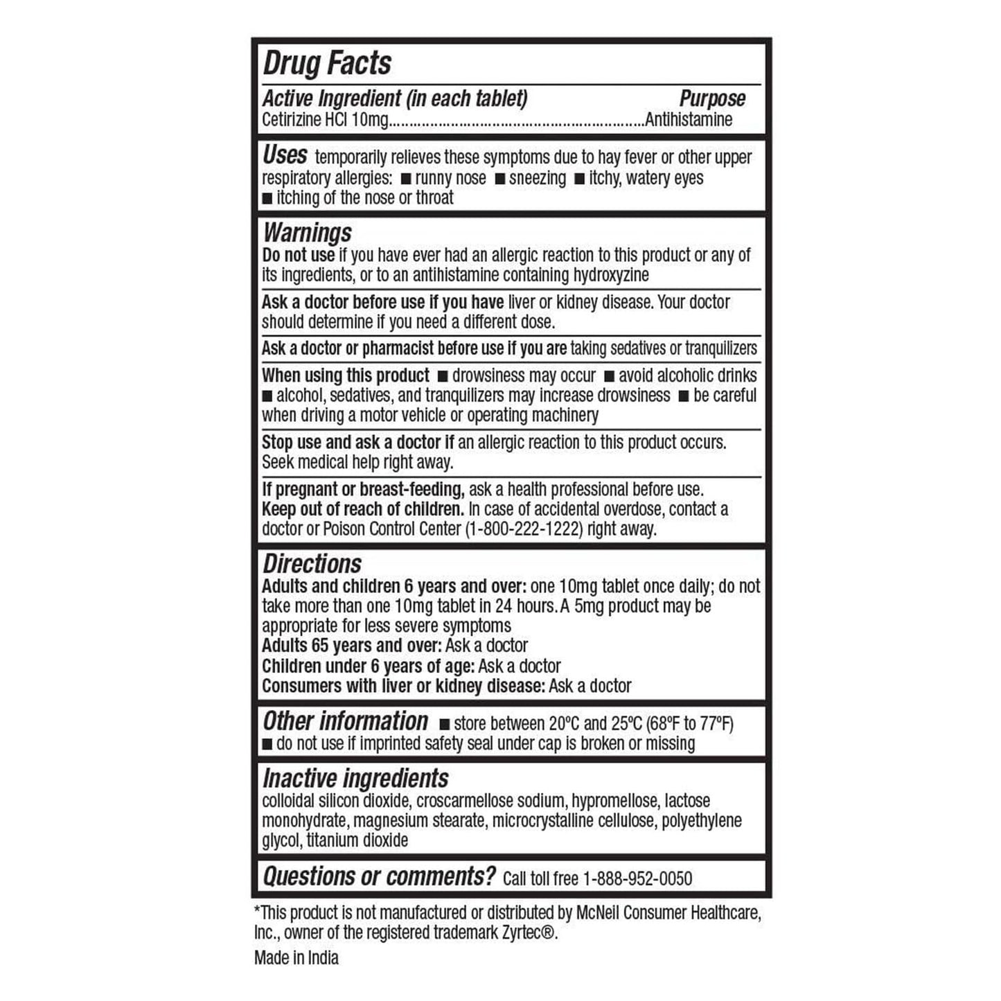 HealthA2Z® Allergy Relief, Cetirizine 10mg, Dye-Free Formula, 24-Hour Antihistamine, Indoor & Outdoor Allergy Relief, 500 Tablets - dailyvitalstore
