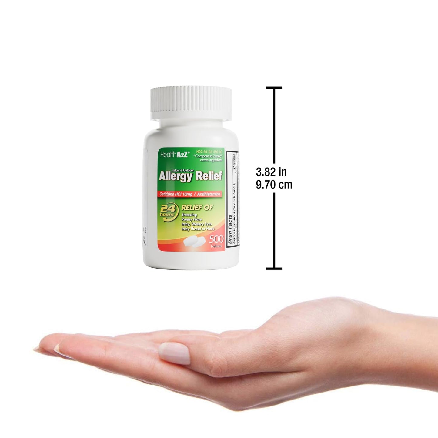 HealthA2Z® Allergy Relief, Cetirizine 10mg, Dye-Free Formula, 24-Hour Antihistamine, Indoor & Outdoor Allergy Relief, 500 Tablets - dailyvitalstore
