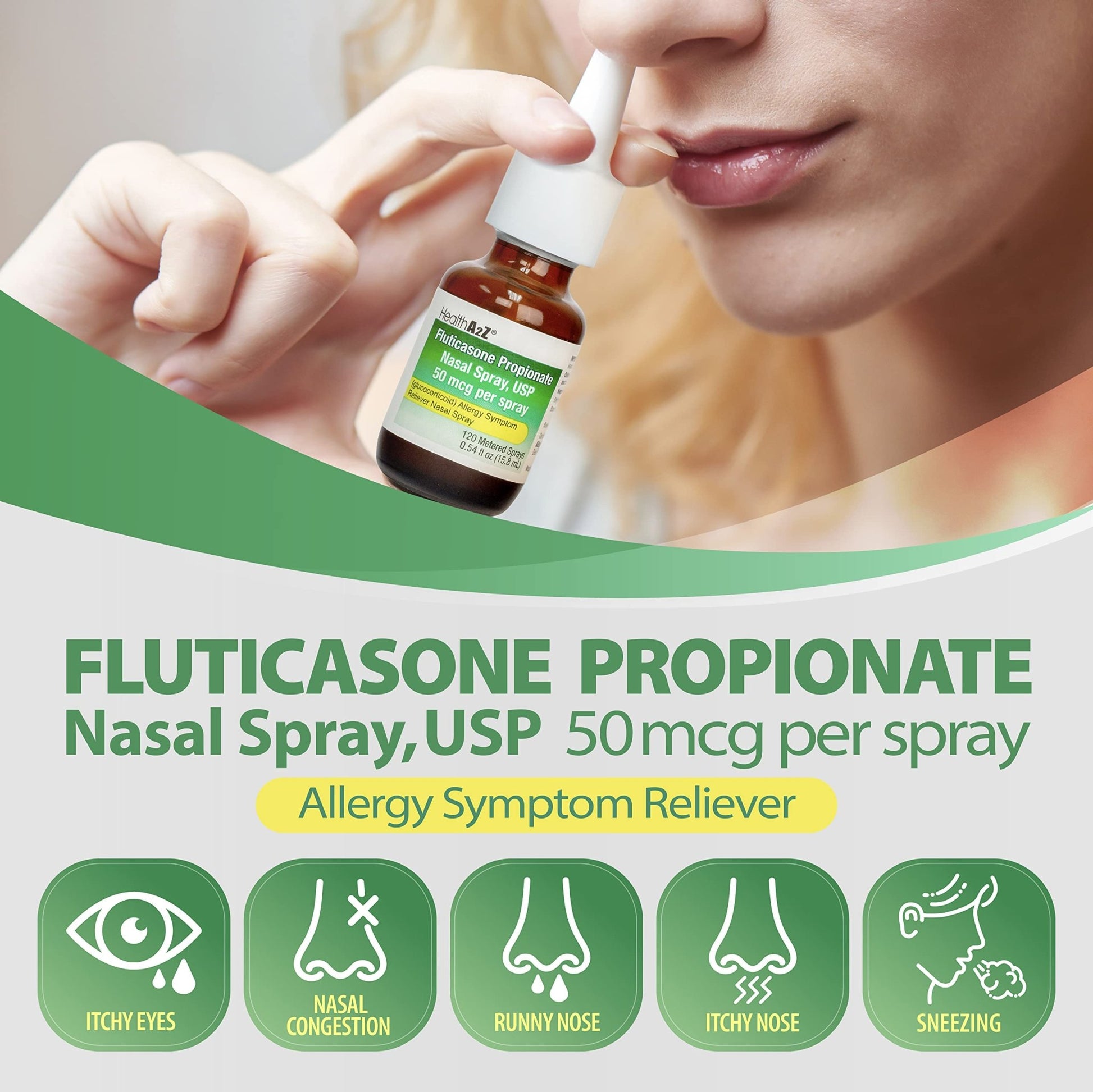 HealthA2Z® Allergy Relief, Fluticasone Propionate 50mcg, Nasal Spray, 24-Hour Allergy Relief, Dye Free, 240 Sprays (2 Pack, 120 Sprays Each) - dailyvitalstore