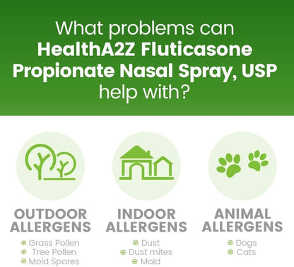 HealthA2Z® Allergy Relief, Fluticasone Propionate 50mcg, Nasal Spray, 24-Hour Allergy Relief, Dye Free, 240 Sprays (2 Pack, 120 Sprays Each) - dailyvitalstore