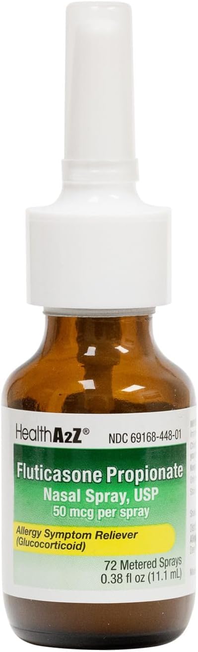 HealthA2Z® Allergy Relief, Fluticasone Propionate 50mcg, Nasal Spray, 24-Hour Allergy Relief, Nasal Decongestant, Dye Free, 72 Sprays (0.38 fl oz) - dailyvitalstore