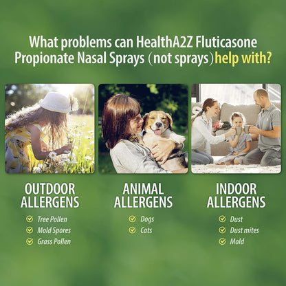 HealthA2Z® Allergy Relief, Fluticasone Propionate 50mcg, Nasal Spray, 24-Hour Allergy Relief, Nasal Decongestant, Dye Free, 72 Sprays (0.38 fl oz) - dailyvitalstore