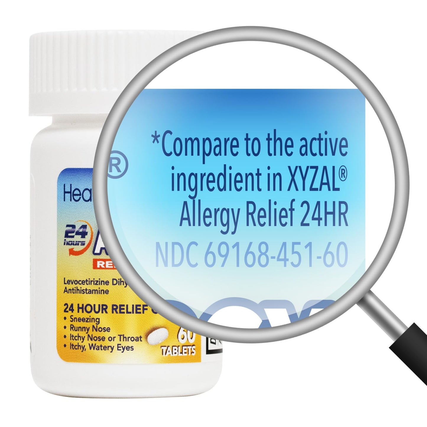 HealthA2Z® Allergy Relief, Levocetirizine Dihydrochloride 5mg, Dye Free Antihistamine, 24 Hours Relief from Sneezing, Runny Nose, Itchy Nose and Eyes (60 Counts) - dailyvitalstore