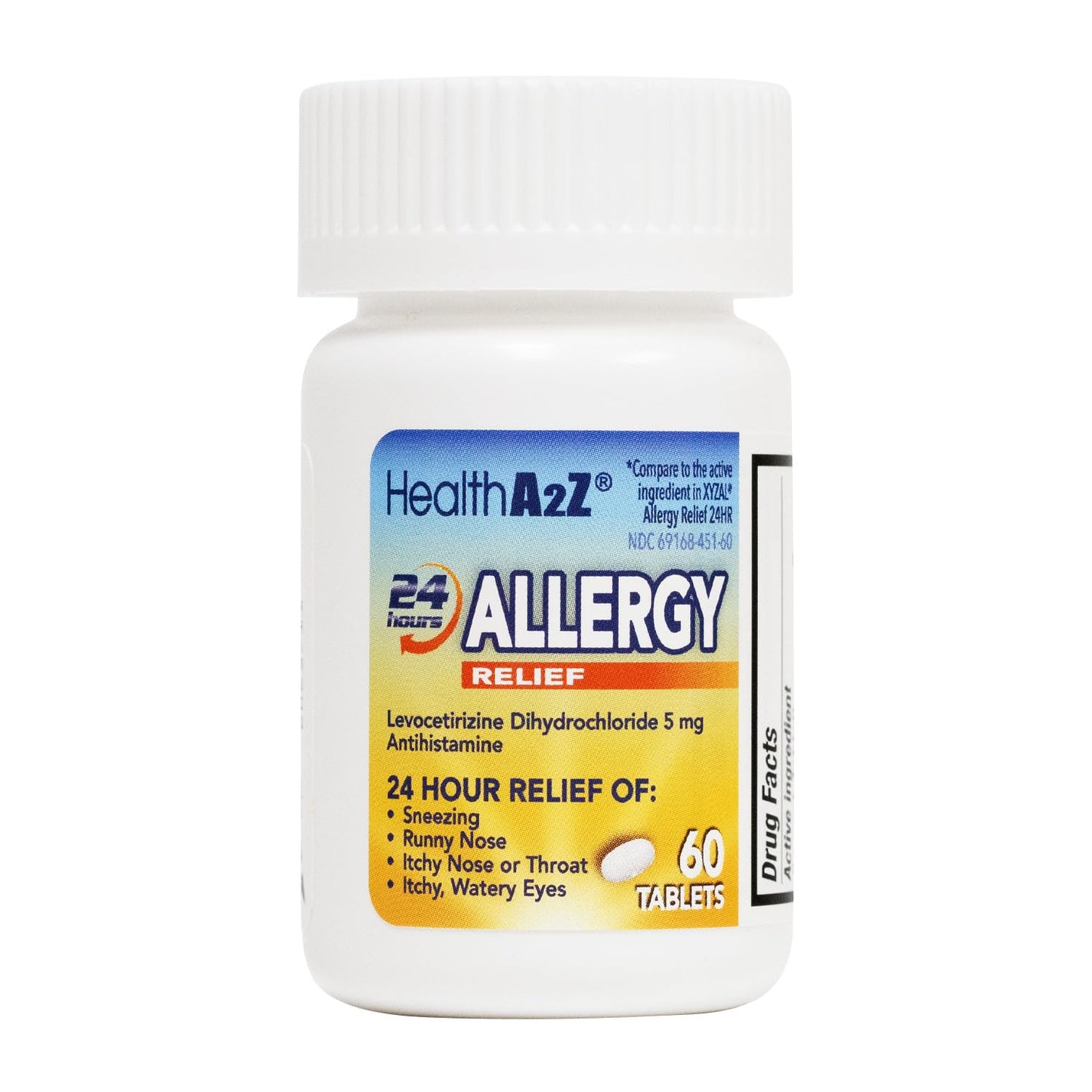 HealthA2Z® Allergy Relief, Levocetirizine Dihydrochloride 5mg, Dye Free Antihistamine, 24 Hours Relief from Sneezing, Runny Nose, Itchy Nose and Eyes (60 Counts) - dailyvitalstore