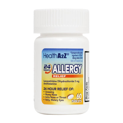 HealthA2Z® Allergy Relief, Levocetirizine Dihydrochloride 5mg, Dye Free Antihistamine, 24 Hours Relief from Sneezing, Runny Nose, Itchy Nose and Eyes (60 Counts) - dailyvitalstore