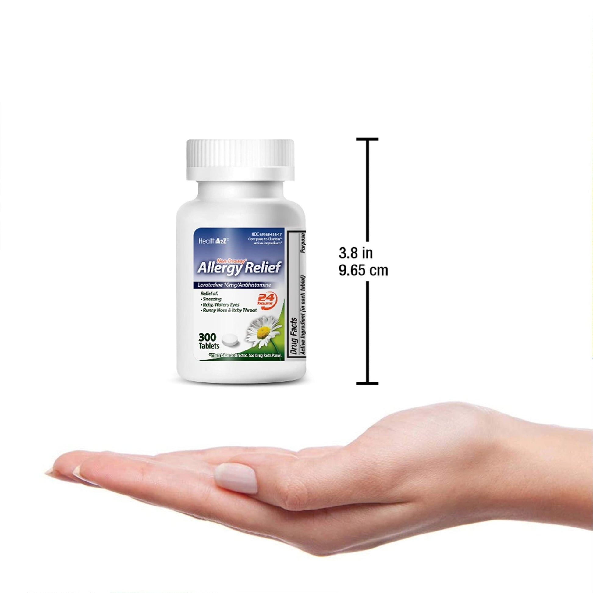 HealthA2Z® Allergy Relief, Loratadine 10mg, 24-Hour Antihistamine, Dye Free, Indoor & Outdoor Allergy Relief, 300 Tablets - dailyvitalstore