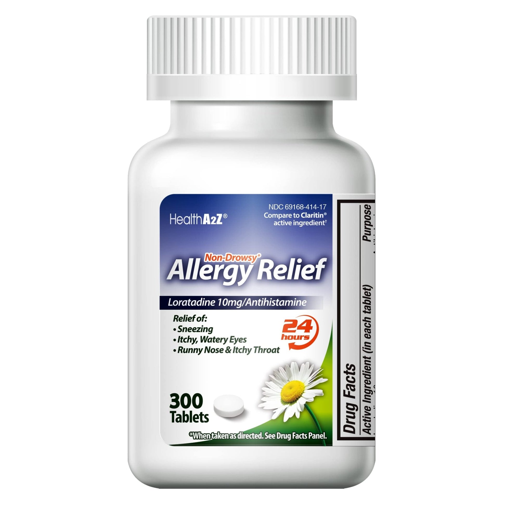 HealthA2Z® Allergy Relief, Loratadine 10mg, 24-Hour Antihistamine, Dye Free, Indoor & Outdoor Allergy Relief, 300 Tablets - dailyvitalstore