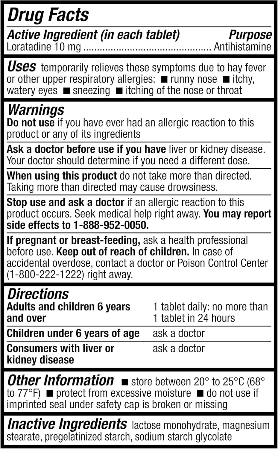 HealthA2Z® Allergy Relief, Loratadine 10mg Antihistamine, 500 Dye Free Tablets, Relief from Itchy Throat, Sneezing, Runny Noses, 24-Hours Allergy Medicine - dailyvitalstore