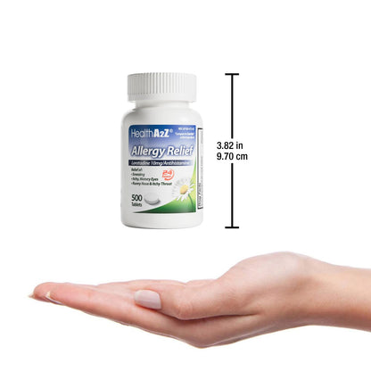 HealthA2Z® Allergy Relief, Loratadine 10mg Antihistamine, 500 Dye Free Tablets, Relief from Itchy Throat, Sneezing, Runny Noses, 24-Hours Allergy Medicine - dailyvitalstore