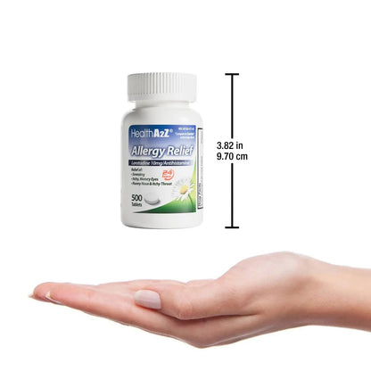 HealthA2Z® Allergy Relief | Loratadine 10mg Antihistamine | 500 Tablets | Dye Free | Relief from Itchy Throat, Sneezing, Runny Noses | 24-Hours Allergy Medicine - dailyvitalstore