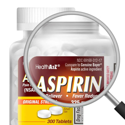 HealthA2Z® Aspirin 325mg | Uncoated Tablets |Original Strength | Pain Reliver | Fever Reducer | Compare to Bayer® Active Ingredients… (300 Counts) - dailyvitalstore