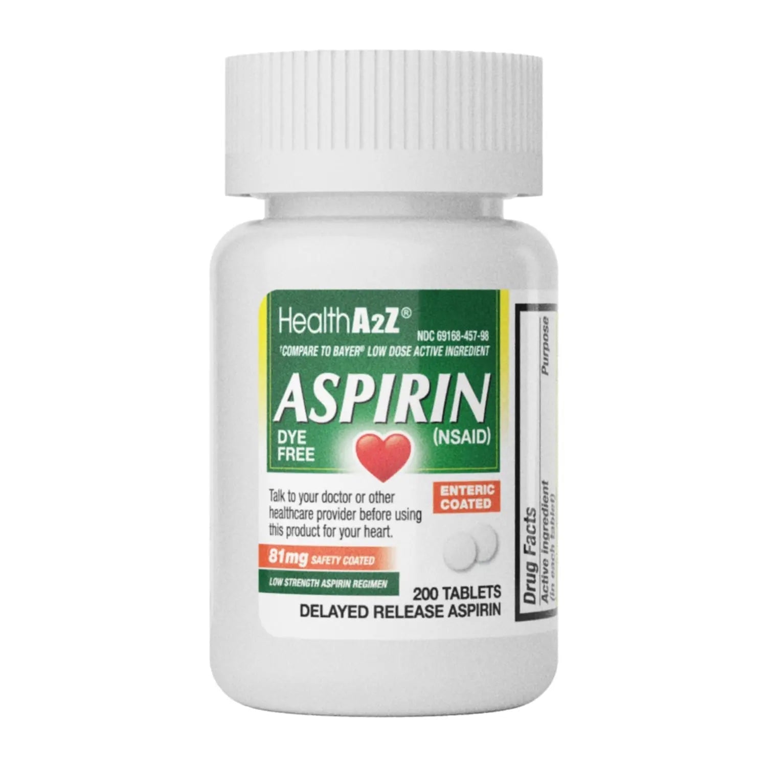 HealthA2Z® Aspirin 81 mg | DYE Free | Low Strength | 200 Counts | Pain Relief | Reduces Minor Aches Muscle Pain & Cramps | Fever Reducer | Reduces Headache | (NSAID) - dailyvitalstore