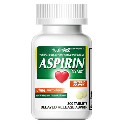 HealthA2Z® Aspirin 81 mg | Low Strength | Enteric Coated | Pain Relief | Reduces Minor Aches Muscle Pain & Cramps | Fever Reducer | Reduces Headache (300 Counts) - dailyvitalstore