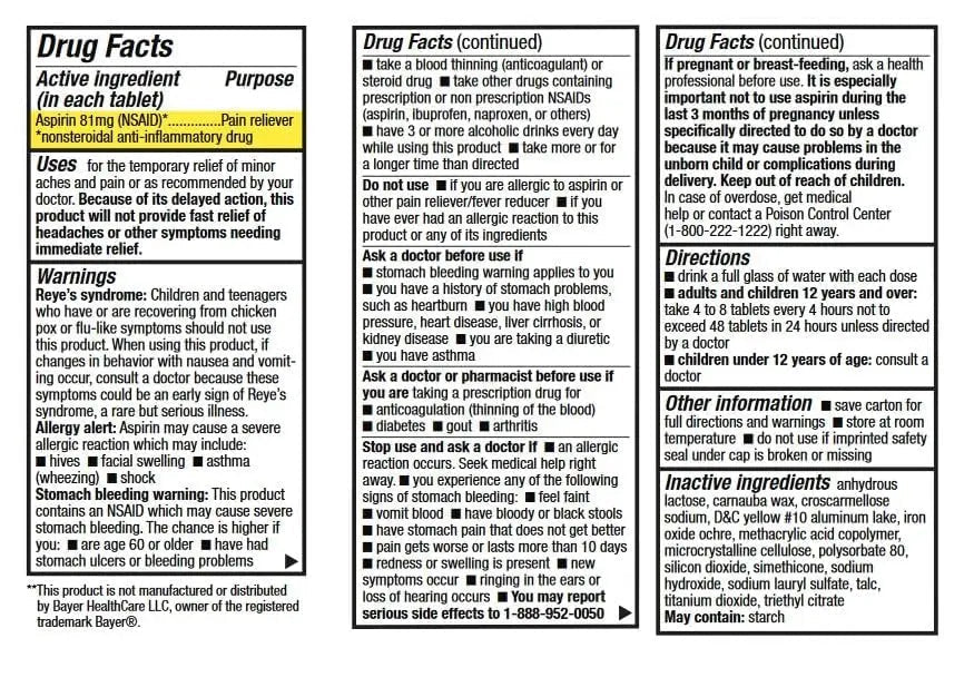 HealthA2Z® Aspirin 81 mg | Low Strength | Enteric Coated | Pain Relief | Reduces Minor Aches Muscle Pain & Cramps | Fever Reducer | Reduces Headache (300 Counts) - dailyvitalstore