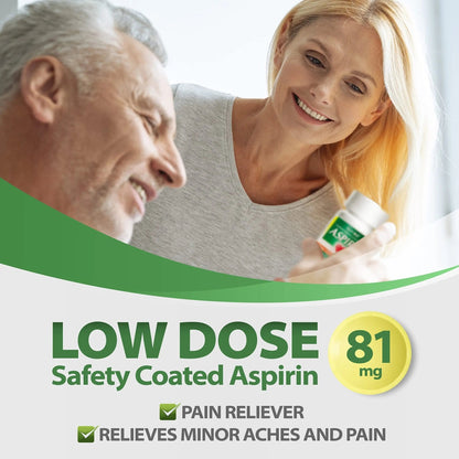 HealthA2Z® Aspirin 81 mg | Low Strength | Enteric Coated | Pain Relief | Reduces Minor Aches Muscle Pain & Cramps | Fever Reducer | Reduces Headache (365 Counts) - dailyvitalstore