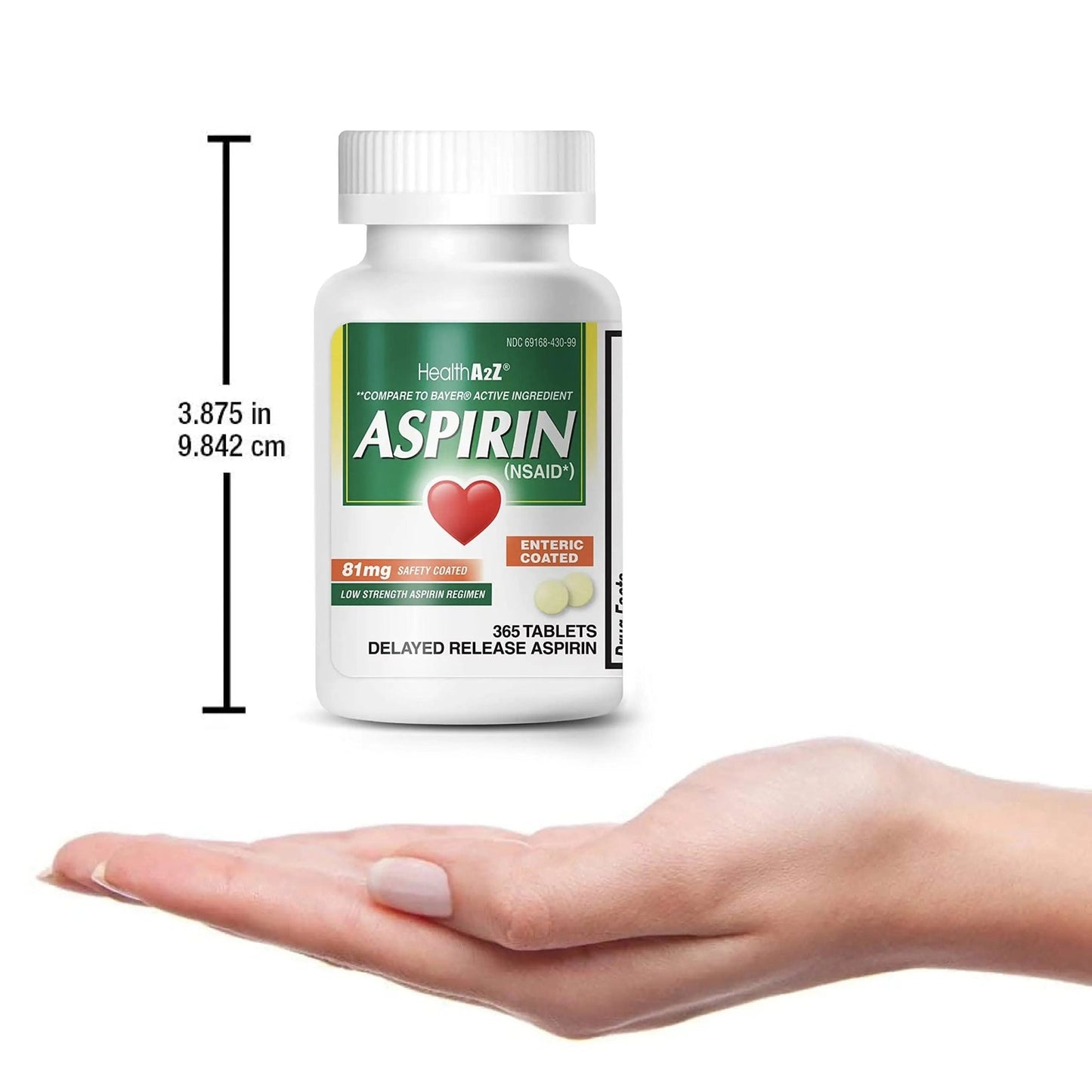 HealthA2Z® Aspirin 81 mg | Low Strength | Enteric Coated | Pain Relief | Reduces Minor Aches Muscle Pain & Cramps | Fever Reducer | Reduces Headache (365 Counts) - dailyvitalstore