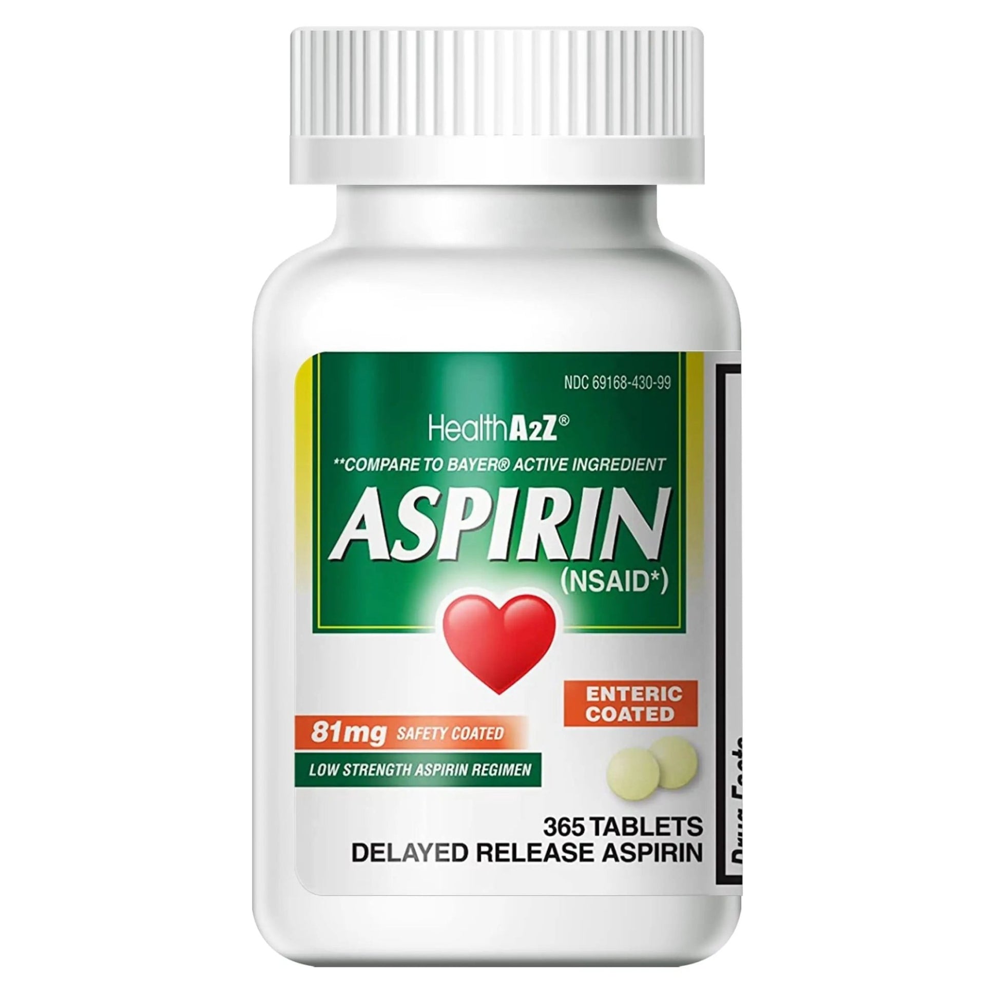 HealthA2Z® Aspirin 81 mg | Low Strength | Enteric Coated | Pain Relief | Reduces Minor Aches Muscle Pain & Cramps | Fever Reducer | Reduces Headache (365 Counts) - dailyvitalstore