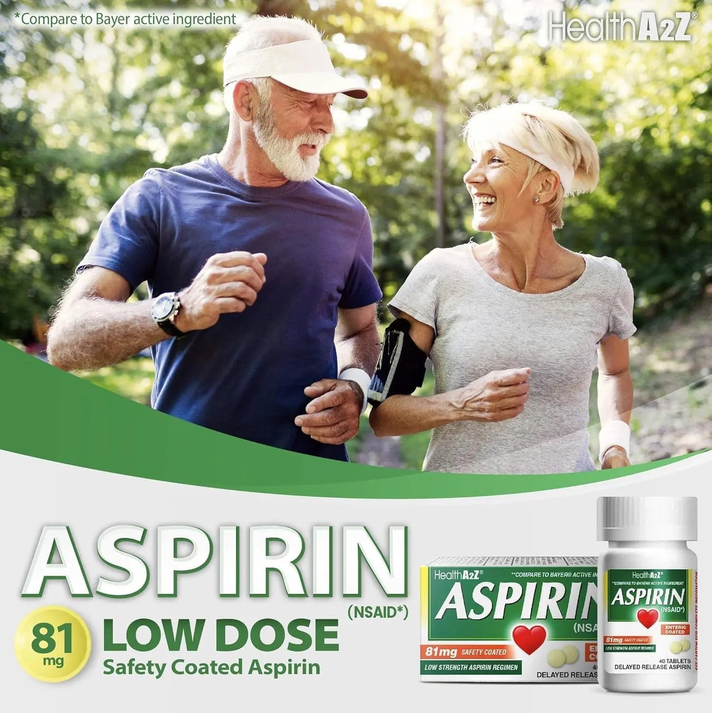HealthA2Z Aspirin 81mg Low Strength | Enteric Coated | 24 Packs of 40 Counts (960 Tablets Total) | Value Package - dailyvitalstore