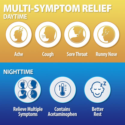 HealthA2Z® Daytime and Nighttime | Cold & Flu Medicine | Powerful Multi-Symptom Relief (24 Daytime & 12 Nighttime Softgels) (Combo (36 Count Pack of 1)) - dailyvitalstore