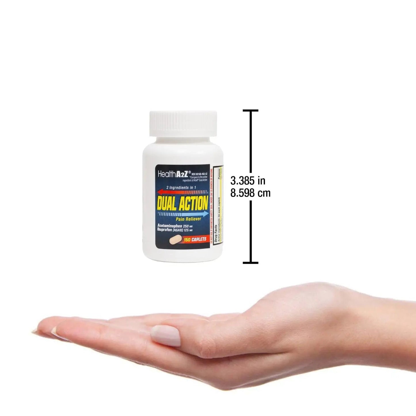 HealthA2Z® Dual Action Pain Relief | Acetaminophen 250mg & Ibuprofen (NSAID) 125mg | Contains Two Medicines | Relief from Headache, Fever & Backache (150 Caplets) - dailyvitalstore