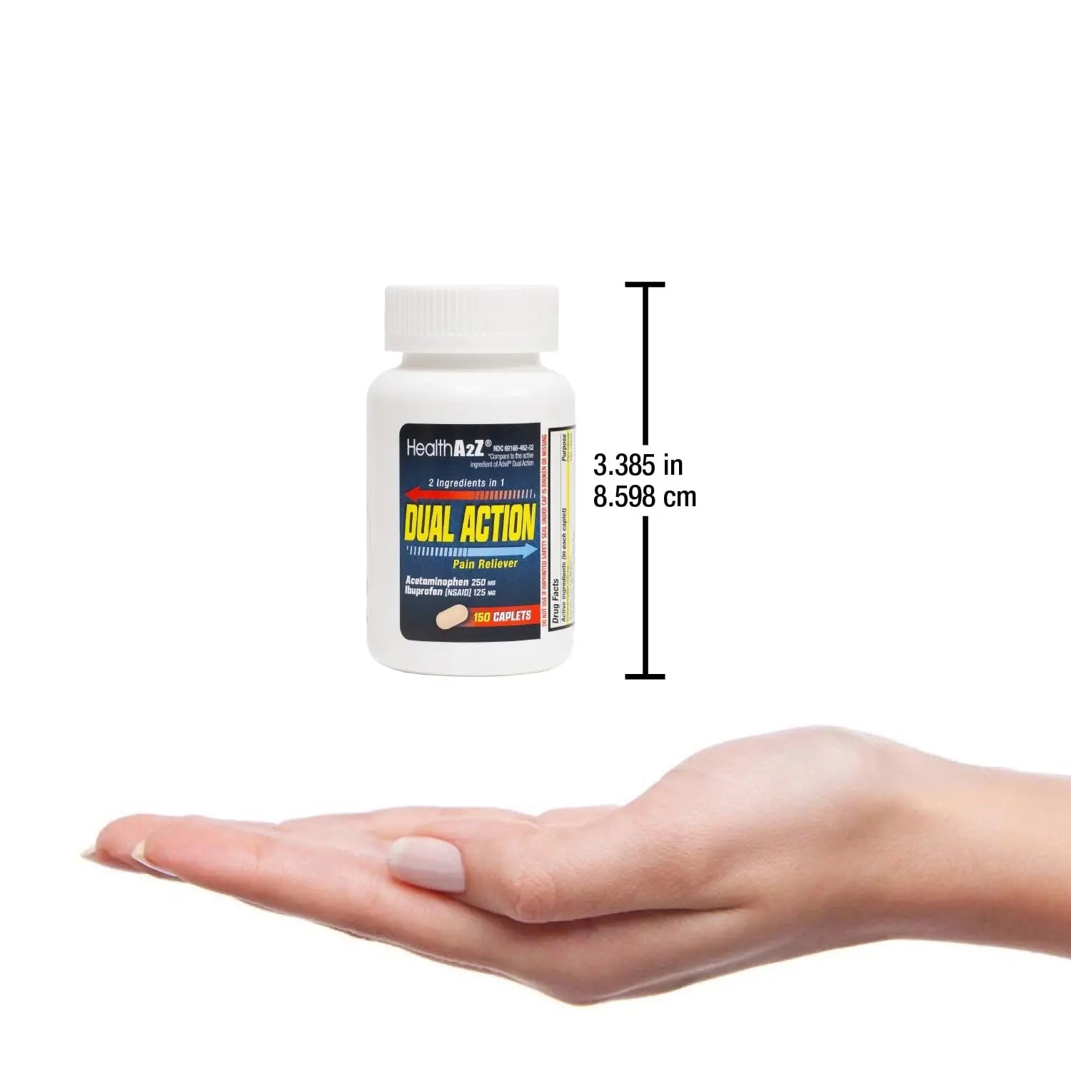 HealthA2Z® Dual Action Pain Relief | Acetaminophen 250mg & Ibuprofen (NSAID) 125mg | Contains Two Medicines | Relief from Headache, Fever & Backache (150 Caplets) - dailyvitalstore